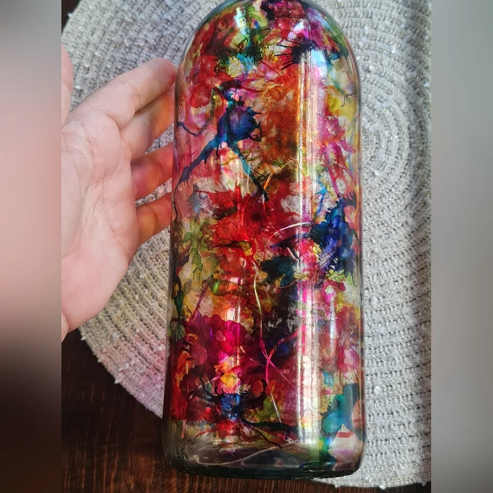 Illuminated Alcohol Ink Colorful LED Rechargeable USB Wine Bottle Light Decor